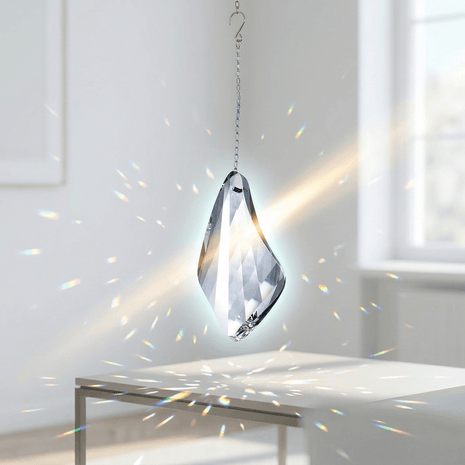 Swarovski Crystal prism hanging on a chain with rainbow