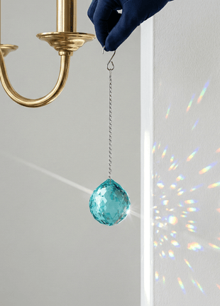 Crystal Suncatcher Swarovski Strass Antique Green Faceted Ball 30mm