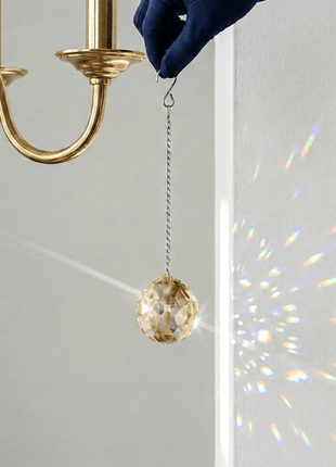 Crystal Suncatcher  Swarovski crystal 30mm Golden Teak Faceted Ball Prism