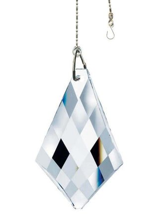 Crystal-like hanging object with geometric design on a white background