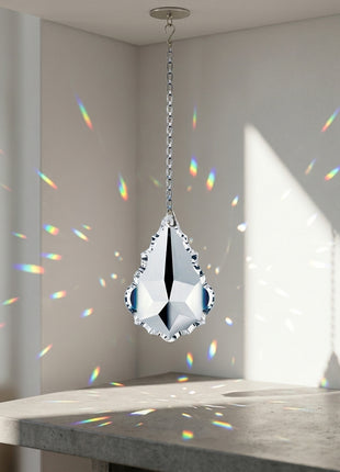 Hanging Crystal Suncatcher 3-in Swarovski Crystal Clear French Pendeloque Prism