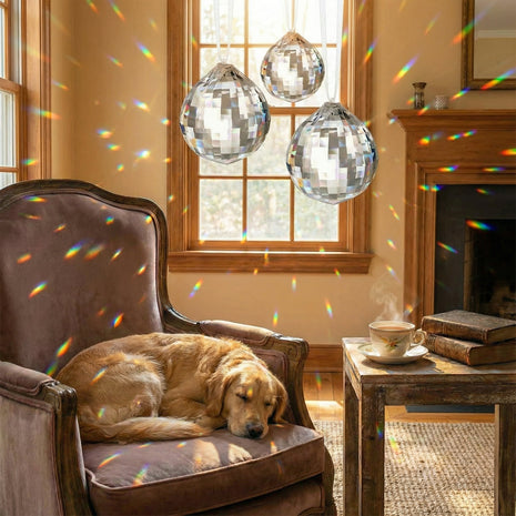 Real crystal balls making rainbow by crystal place