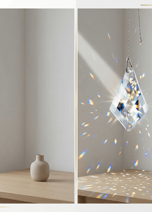 Crystal prism hanging on a wall with rainbow折射效果