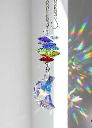 Colorful Swarovski crystal suncatcher with rainbow effect on a white background