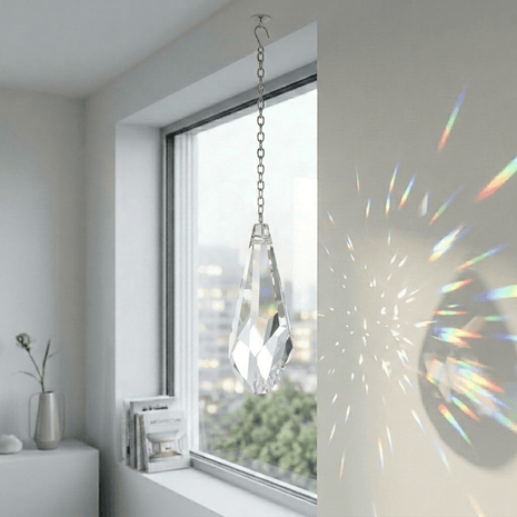 Swarovski Crystal hanging in a room with a window