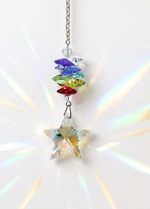 Colorful Swarovski crystal star suncatcher with rainbow 