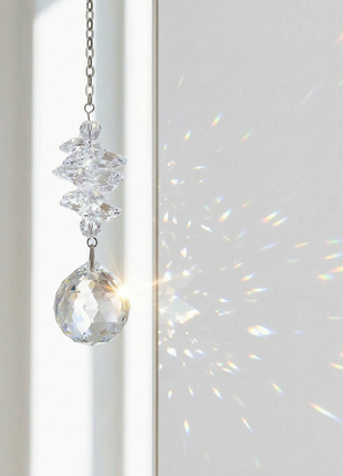 Swarovski Crystal hanging ornament with rainbow effect on a white background