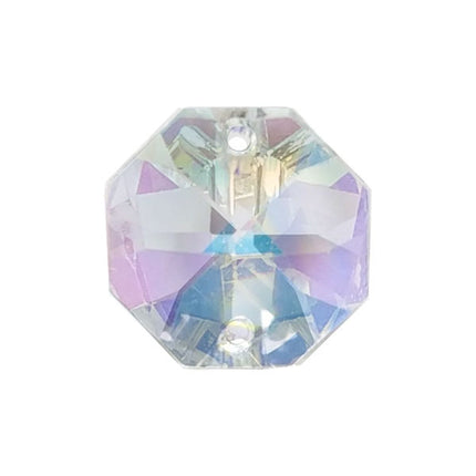 Octagon Crystal 14mm Aurora Borealis Prism with Two Holes