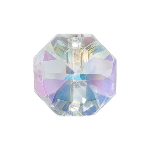 Octagon Crystal 14mm Aurora Borealis Prism with Two Holes