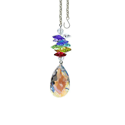 Aurora Borealis Almond Rainbow Maker with Colorful Swarovski Crystal Prism and Chrome Chain