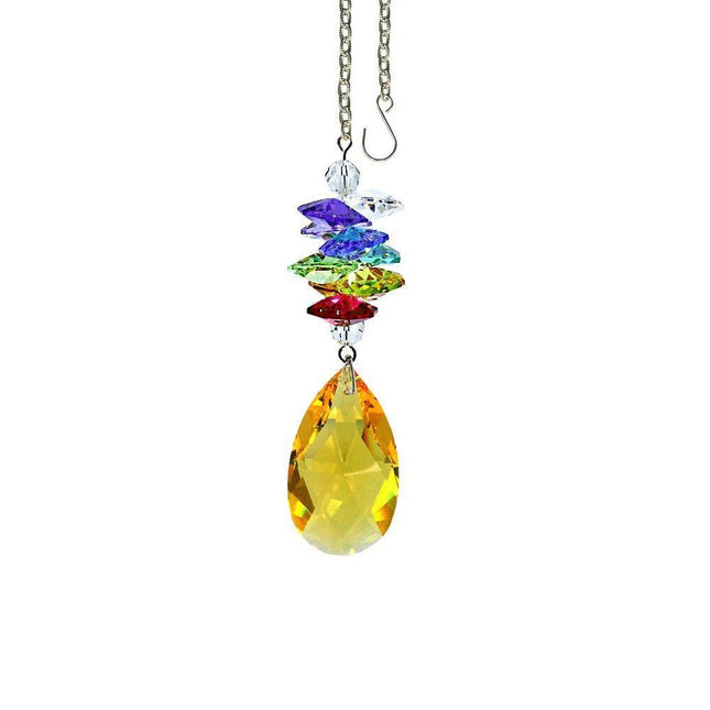 Light Topaz Almond Rainbow Maker with Colorful Swarovski Crystal Prism and Chrome Chain