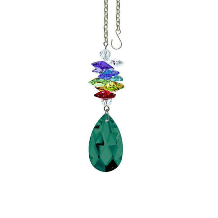 Emerald Almond Rainbow Maker with Colorful Swarovski Crystal Prism and Chrome Chain