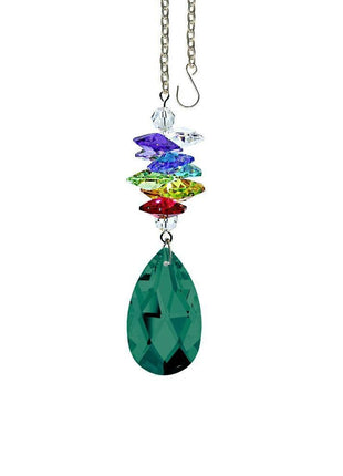Emerald Almond Rainbow Maker with Colorful Swarovski Crystal Prism and Chrome Chain