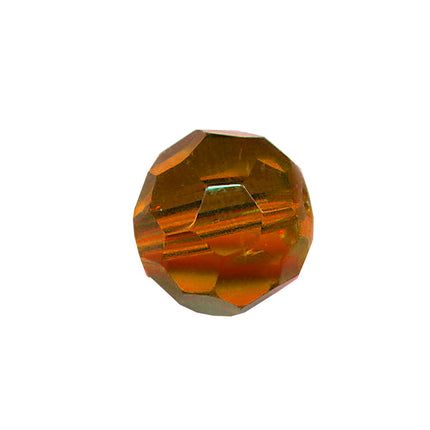 Faceted Round Bead Crystal 10mm Amber Prism with Hole Through