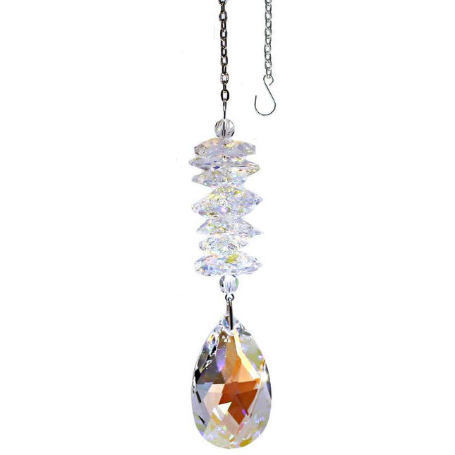 Crystal  Ornament Aurora Borealis Almond Prism, Rainbow Maker Spiral Cascade Crystal Suncatcher Made with Swarovski Crystals