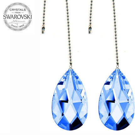 Crystal Ceiling Fan Pull Chain Swarovski Strass 2 inches Medium Sapphire Almond Prism Fan Pulley