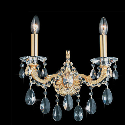 Bronze Wall Sconce Satin Gold Finish 2 Lights with Magnificent Crystal Prisms-CrystalPlace
