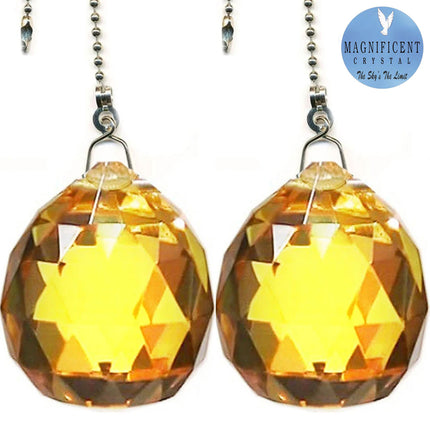 Crystal Fan Pulls 40mm Light Amber Faceted Ball Prism Magnificent Brand