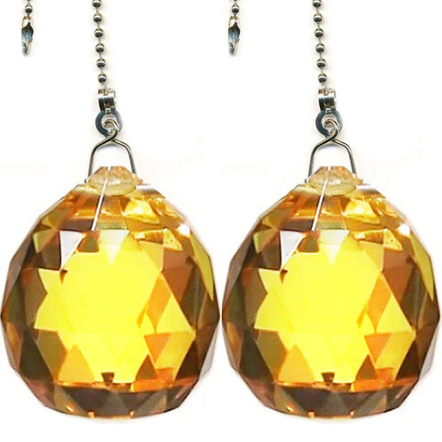 Crystal Fan Pulls 40mm Light Amber Faceted Ball Prism Magnificent Brand