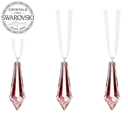 Suncatchers for Windows Swarovski Crystals Rosaline Pink Drop Prisms Hanging Ornament Pendants, 3-Pcs