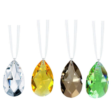 Colorful 2-Inch Hanging Almond Swarovski Crystal Prisms with Satin Ribbon (4 Pcs)