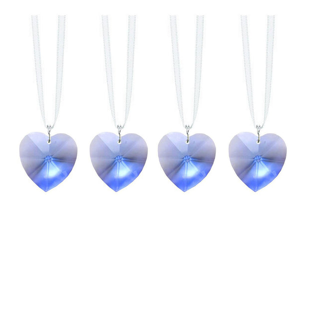 Medium Sapphire Swarovski Strass Crystal Heart Shaped Prisms with Ribbon (4 Pcs)