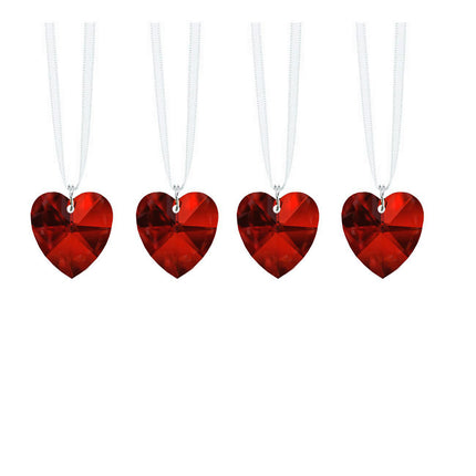 Bordeaux Red Swarovski Strass Crystal Heart Shaped Prisms with Ribbon (4 Pcs)