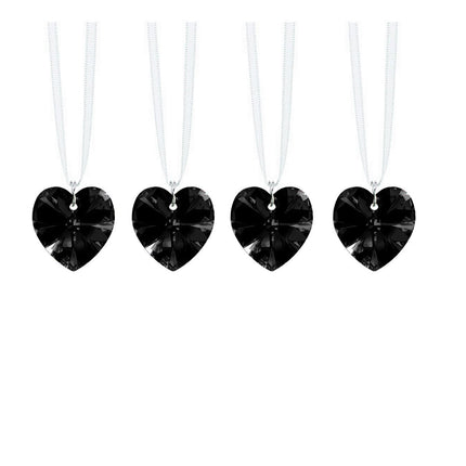 Jet Black Swarovski Strass Crystal Heart Shaped Prisms with Ribbon (4 Pcs)