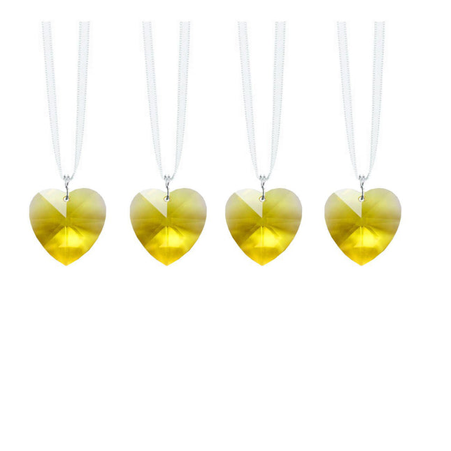 Light Topaz Swarovski Strass Crystal Heart Shaped Prisms with Ribbon (4 Pcs)