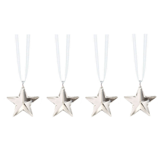 Swarovski Prisms Clear Crystal Star Ornaments with White Satin Ribbon (4 Pcs)