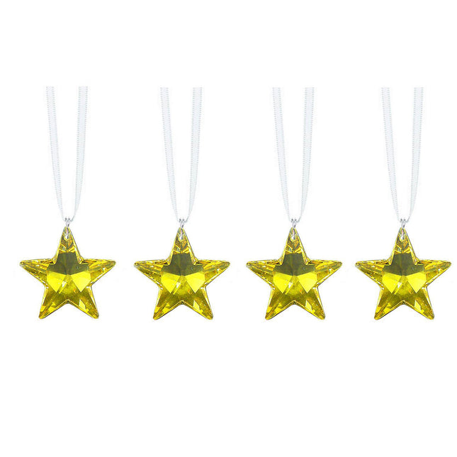 Light Topaz Swarovski Hanging Crystal Star Prisms with Satin Ribbon (4 Pcs)