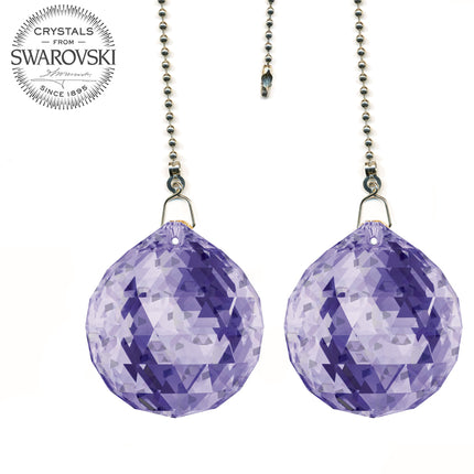Crystal Fan Pulls Swarovski Blue Violet Ball Prism Decorative Ceiling Fan Chain Pulls Set of 2