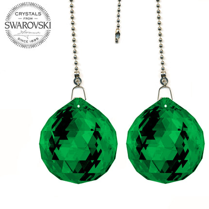 Ceiling Fan Pulls Chain 30mm Swarovski Strass Emerald Green Faceted Ball Prism Fan Pulley Set of 2