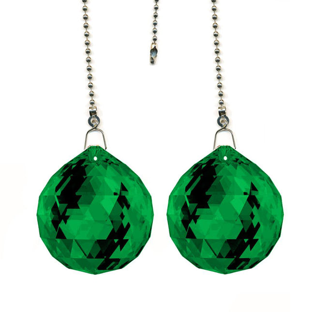 Ceiling Fan Pulls Chain 30mm Swarovski Strass Emerald Green Faceted Ball Prism Fan Pulley Set of 2