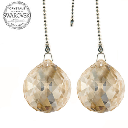 Crystal Fan Pulls Swarovski Champaign Golden Shadow Ball Prism Decorative Ceiling Fan Pull Chain Set of 2
