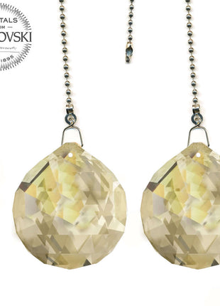 Ceiling Fan Pulls Chain 30mm Swarovski Strass Golden Teak Faceted Ball Prism Fan Pulley Set of 2