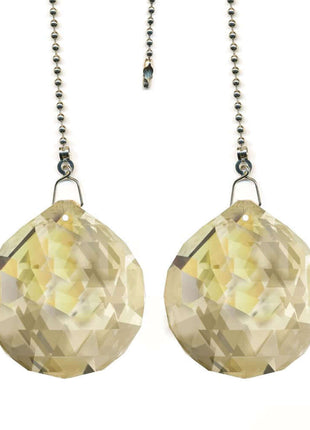 Ceiling Fan Pulls Chain 30mm Swarovski Strass Golden Teak Faceted Ball Prism Fan Pulley Set of 2