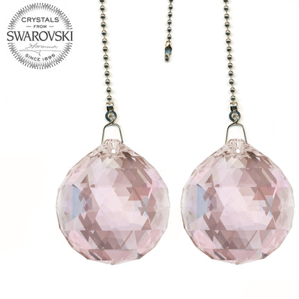 Ceiling Fan Pulls Chain 30mm Swarovski Strass Pink Faceted Ball Prism Fan Pulley Set of 2