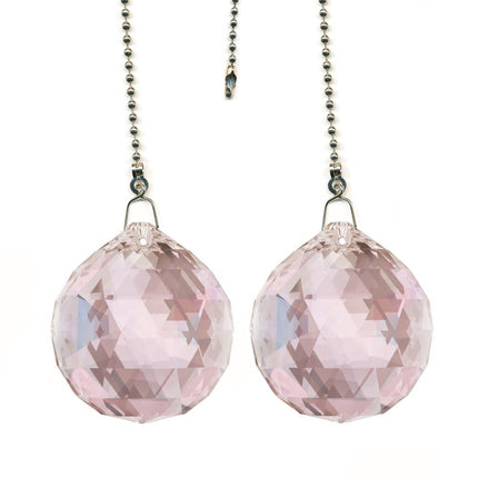 Ceiling Fan Pulls Chain 30mm Swarovski Strass Pink Faceted Ball Prism Fan Pulley Set of 2