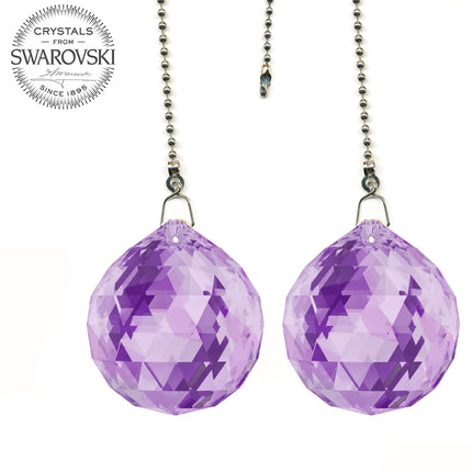 Ceiling Fan Pulls Chain 30mm Swarovski Strass Violet Faceted Ball Prism Fan Pulley Set of 2