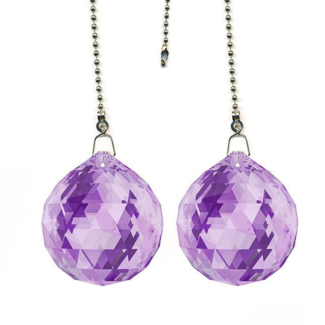 Ceiling Fan Pulls Chain 30mm Swarovski Strass Violet Faceted Ball Prism Fan Pulley Set of 2