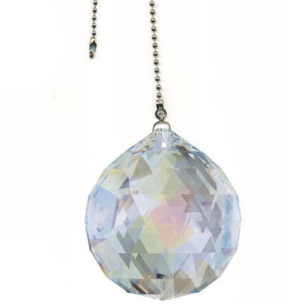 Crystal Fan Pulls Swarovski Strass crystal 40mm Aurora Borealis Ball Prism, Black Chain