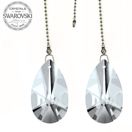 Ceiling Fan Pull Chain 2 inches Swarovski Clear Modern Almond Prisms Decorative Fan Chain Pulls Set of 2