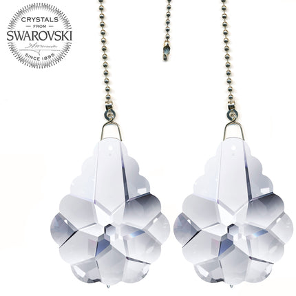 Ceiling Fan Pull Chain 2 inches Swarovski Clear Pendeloque Prisms Decorative Fan Chain Pulls Set of 2
