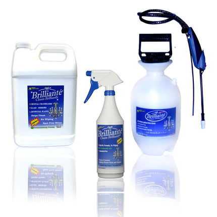 Brilliante Crystal Cleaner Gallon Tank Sprayer + 1 Spray Bottle + 1 Gallon Refill Bottle