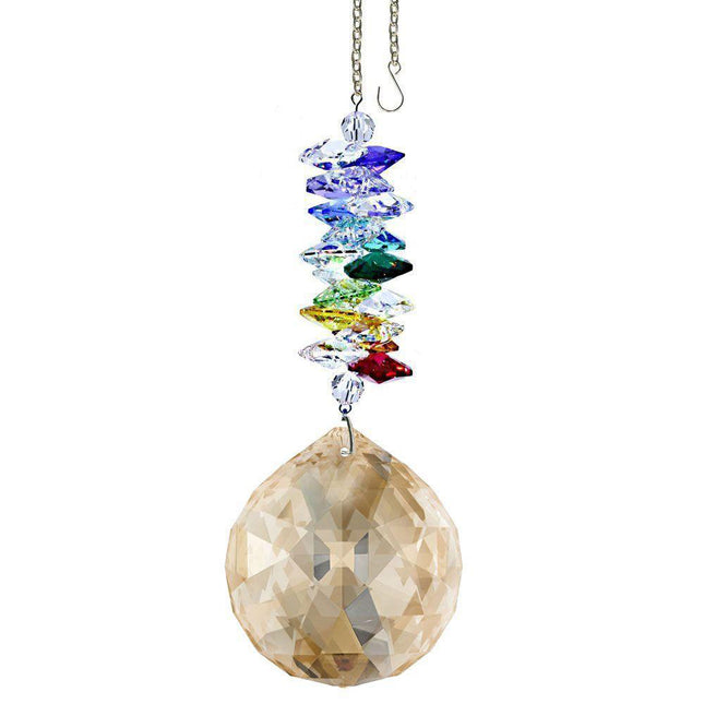 Golden Teak Crystal Ball Suncatcher Rainbow Maker with Swarovski Prisms