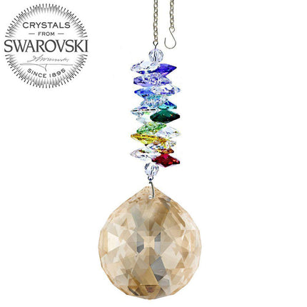Crystal Ornament Suncatcher Golden Teak Crystal Ball Rainbow Maker with Swarovski crystal Prisms
