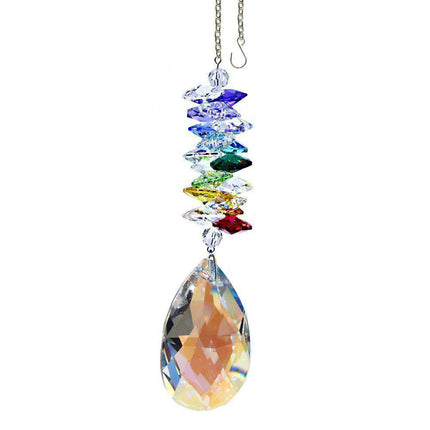 Aurora Borealis Almond Crystal Suncatcher Rainbow Maker with Swarovski Prisms
