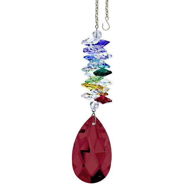 Bordeaux Red Almond Crystal Suncatcher Rainbow Maker with Swarovski Prisms