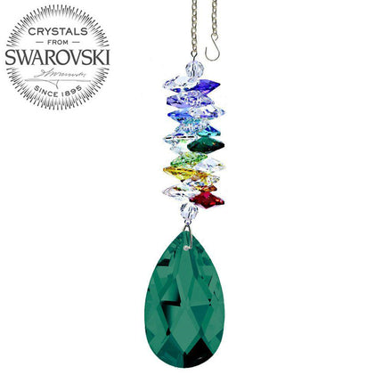 Crystal Ornament 5 inch Suncatcher Emerald Almond Crystal Rainbow Maker with Swarovski crystal Prisms